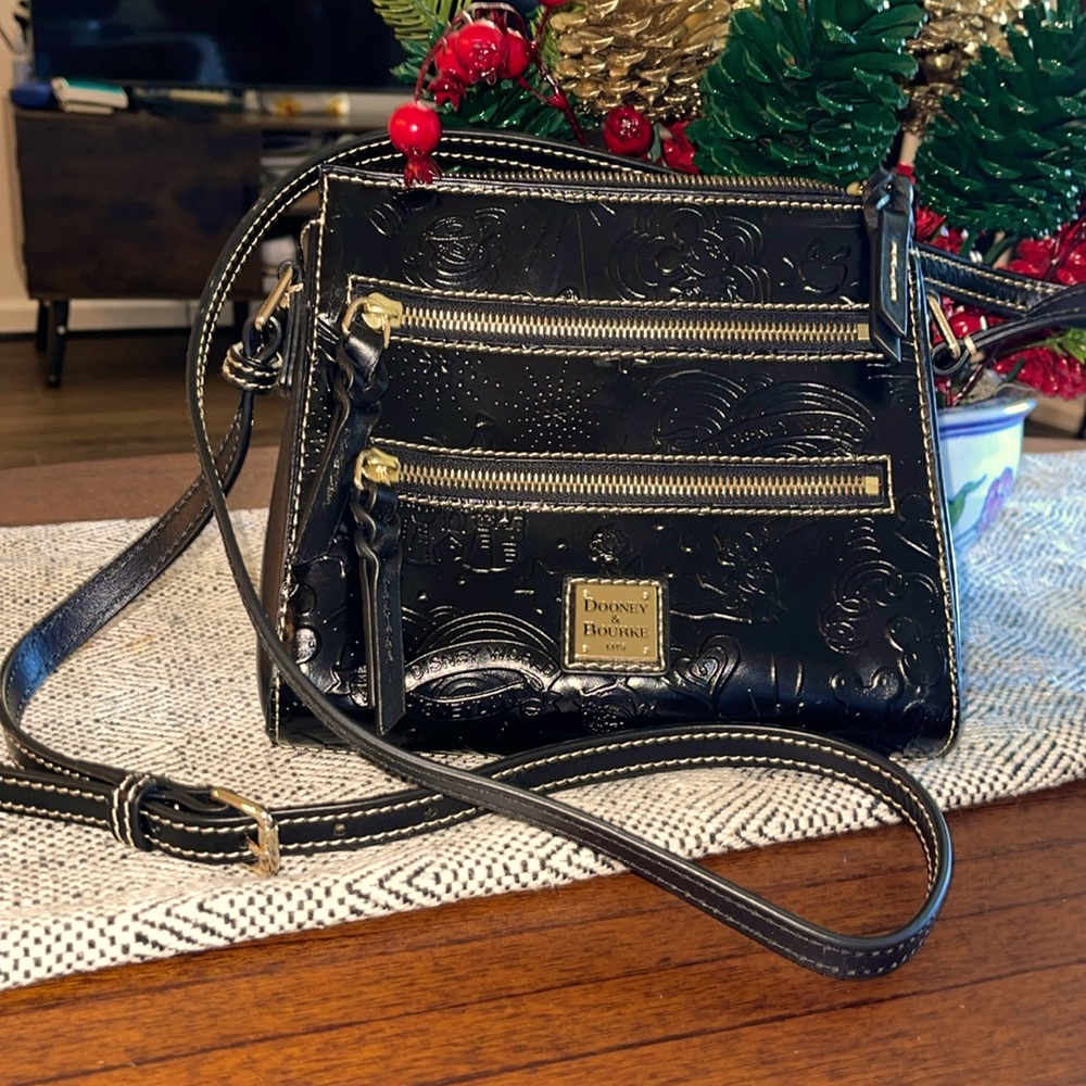 Dooney & Bourke Disney Leather Embossed Sketch" Triple Zip Crossbody - Black
